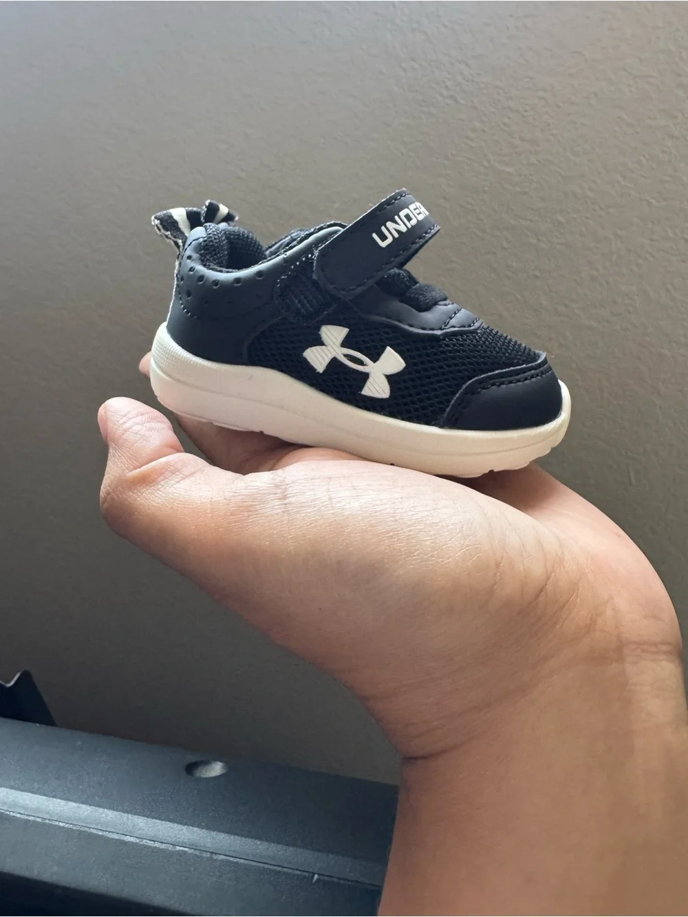 Under Armour Black and White Infant Sneakers with Hook-and-Loop Strap
